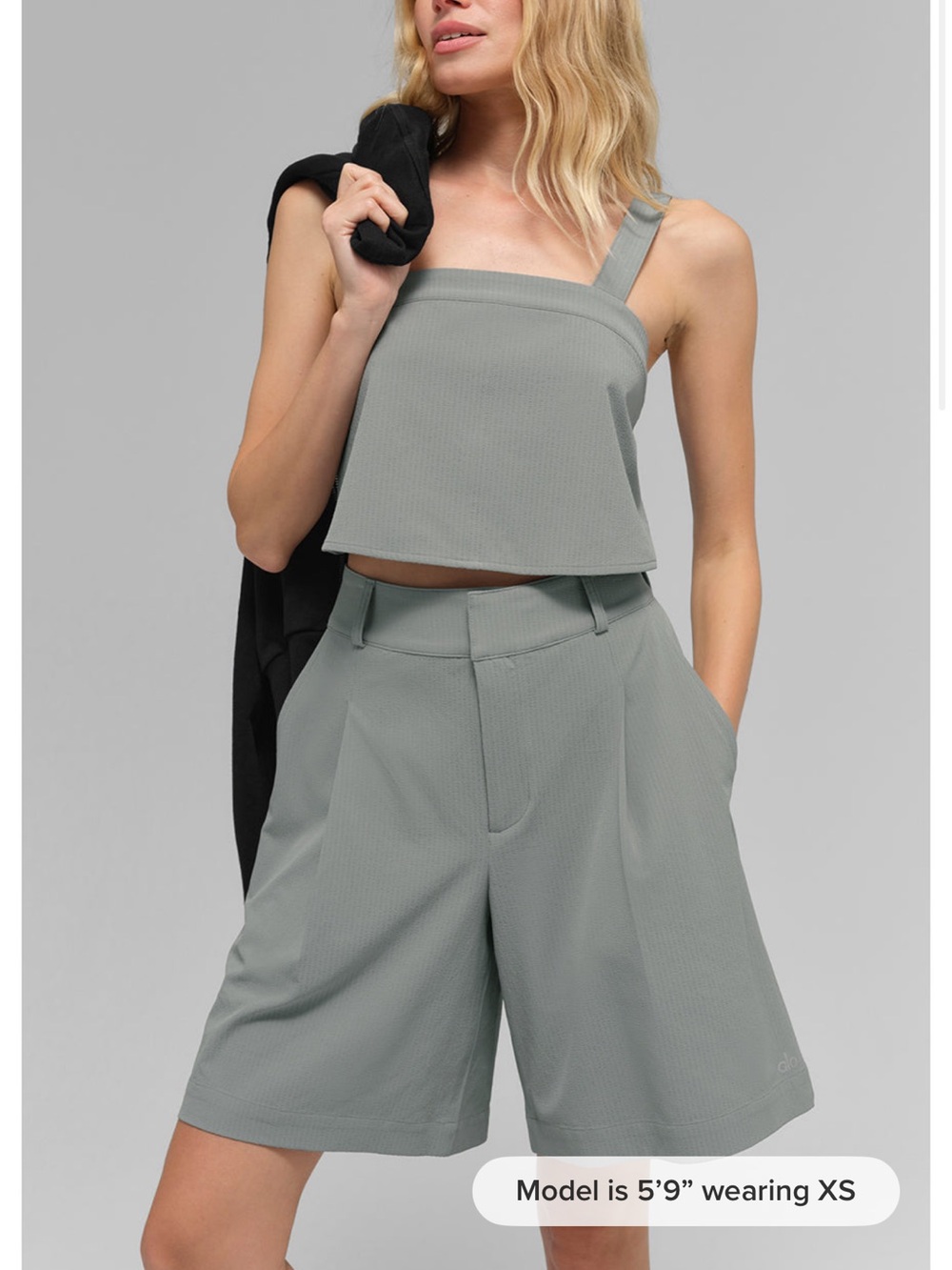 ALO Yoga Set lunar grey dreamscape Adjustable-Strap Cropped Tank + high shorts